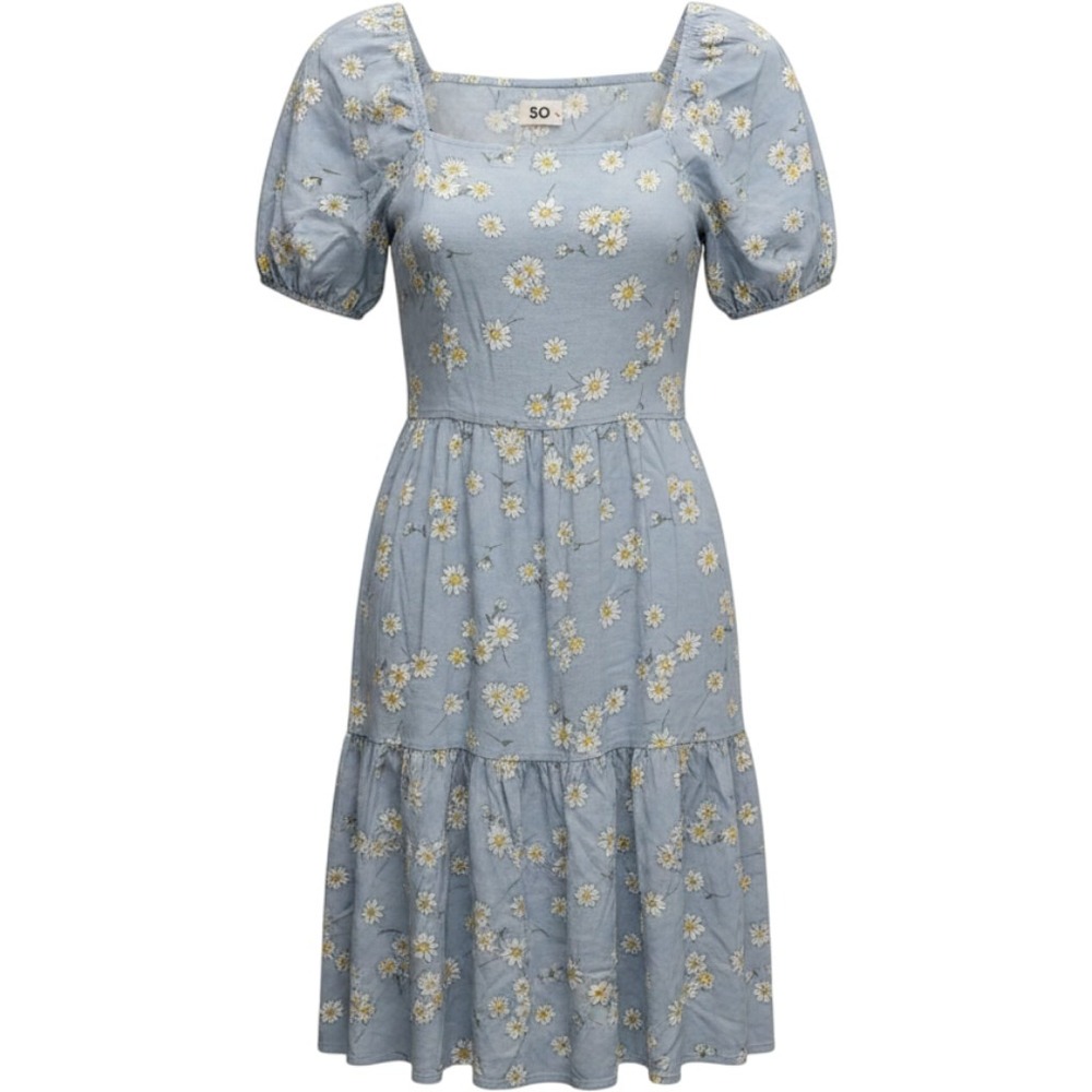 SO Goods For Life Girls Blue Daisy Floral Tiered Puff Sleeve Dress XL 14/16